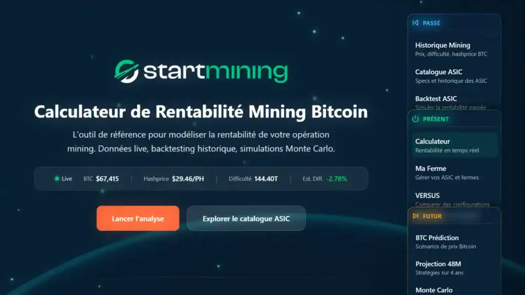 Calculateur de rentabilitÃƒÂ© du minage Bitcoin permettant dÃ¢â‚¬â„¢estimer les revenus dÃ¢â‚¬â„¢un ASIC