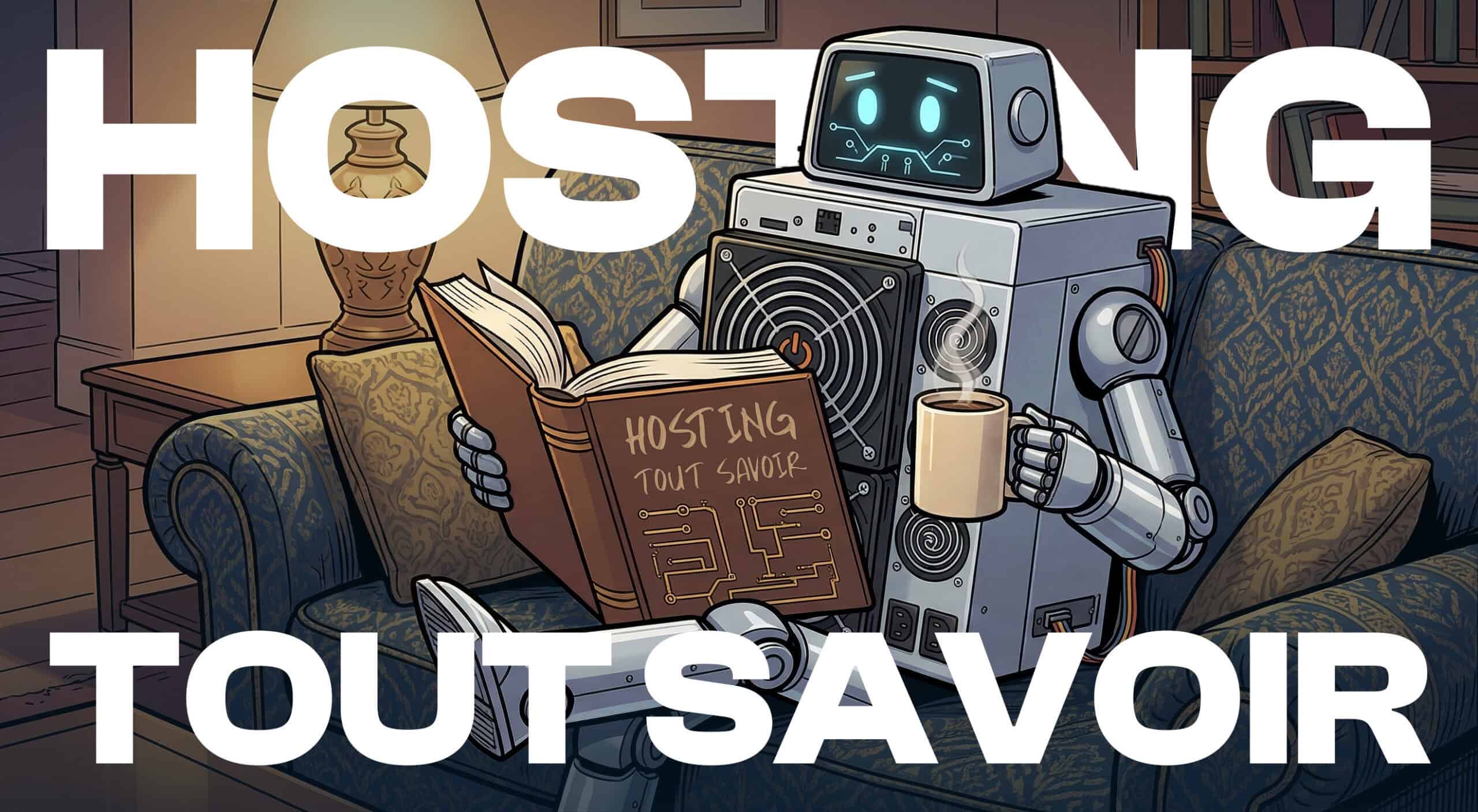 illustration robot lisant guide hosting mining tout savoir sur hébergement asic bitcoin
